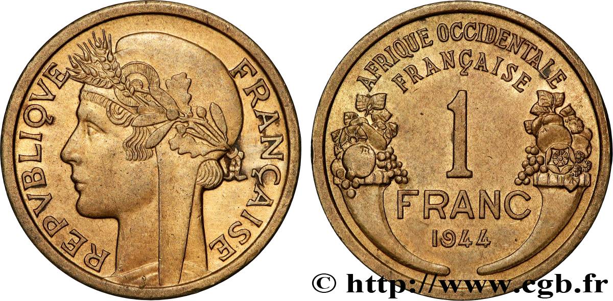 FRENCH WEST AFRICA 1 Franc Morlon 1944 Londres AU 