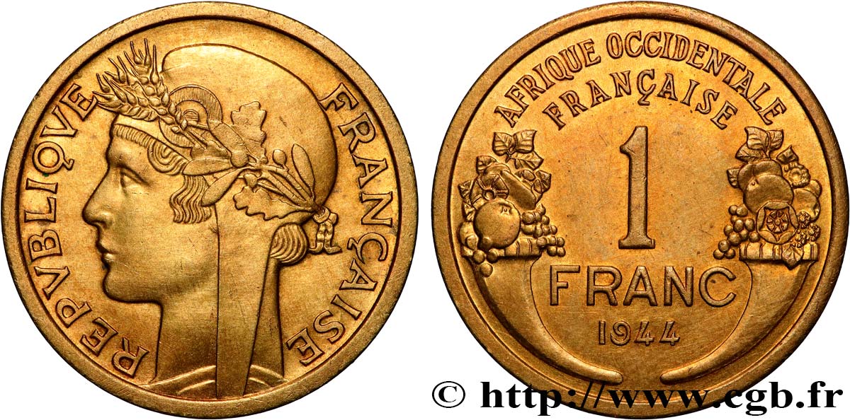 AFRIQUE OCCIDENTALE FRANÇAISE 1 Franc Morlon 1944 Londres SUP 