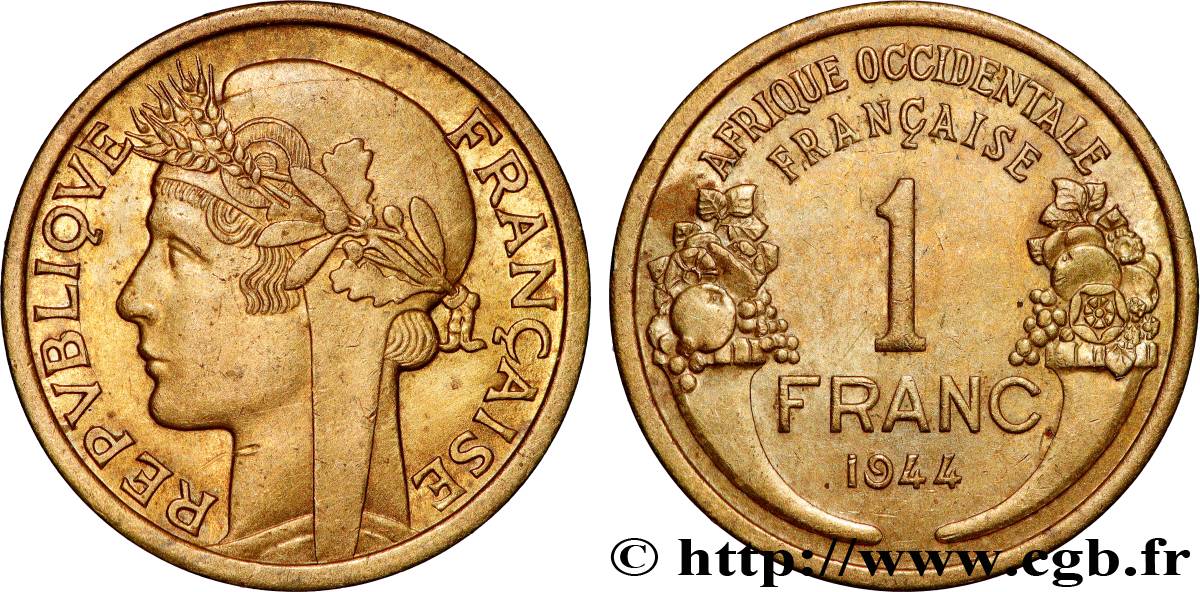 FRENCH WEST AFRICA 1 Franc Morlon 1944 Londres AU 