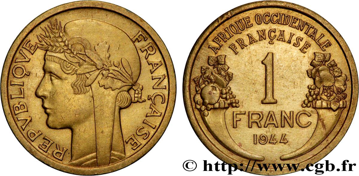 FRENCH WEST AFRICA 1 Franc Morlon 1944 Londres AU 