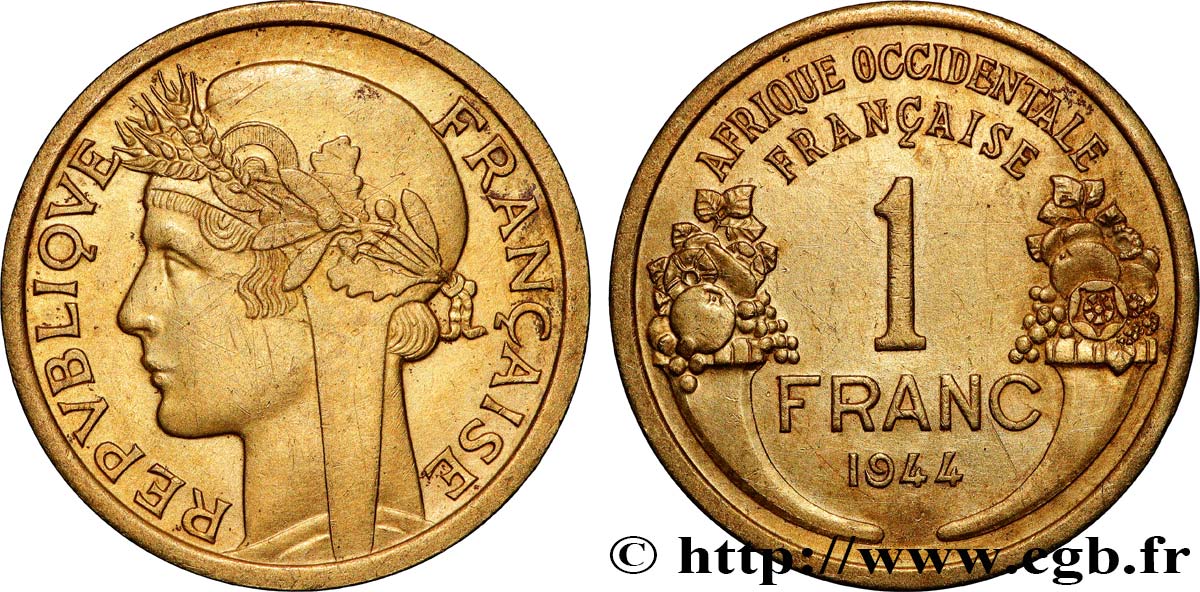 FRENCH WEST AFRICA 1 Franc Morlon 1944 Londres AU 