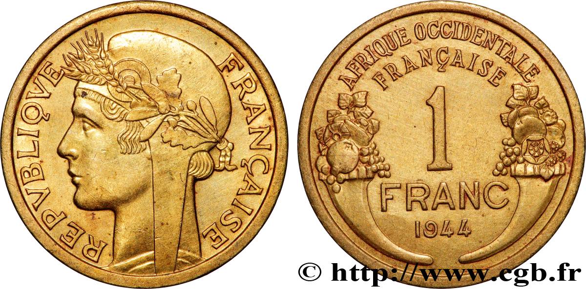 FRENCH WEST AFRICA 1 Franc Morlon 1944 Londres AU 