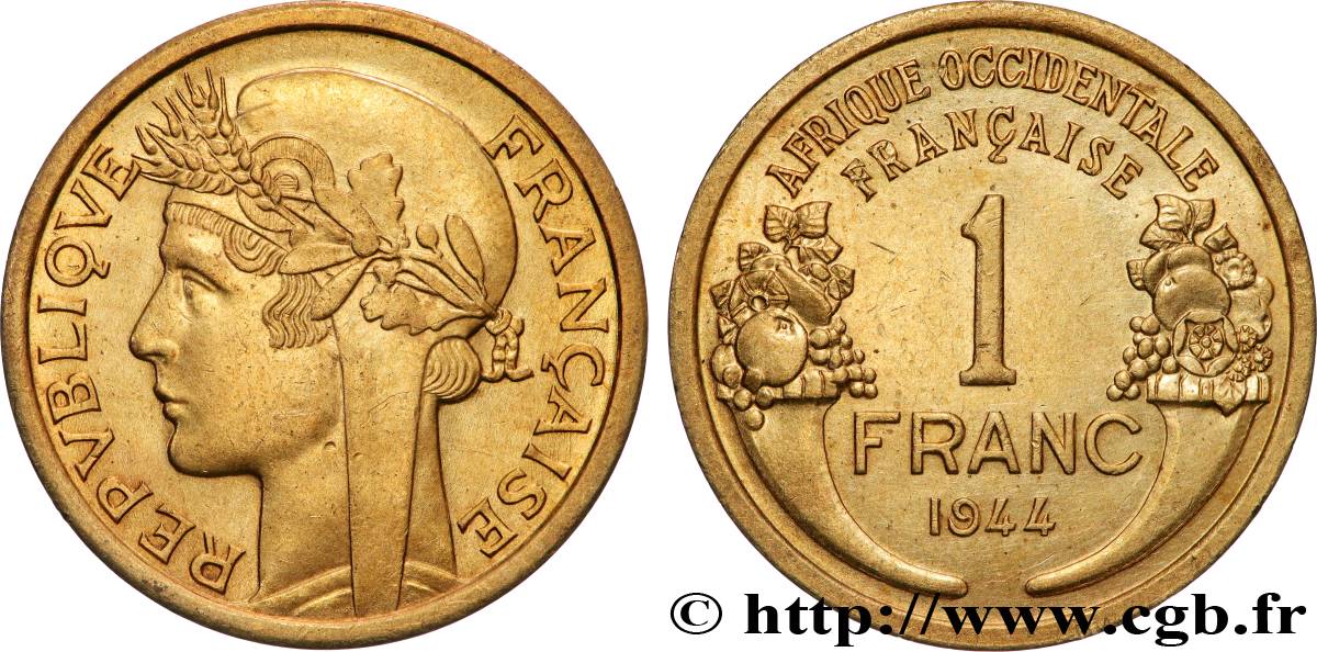 AFRIQUE OCCIDENTALE FRANÇAISE 1 Franc Morlon 1944 Londres SUP 