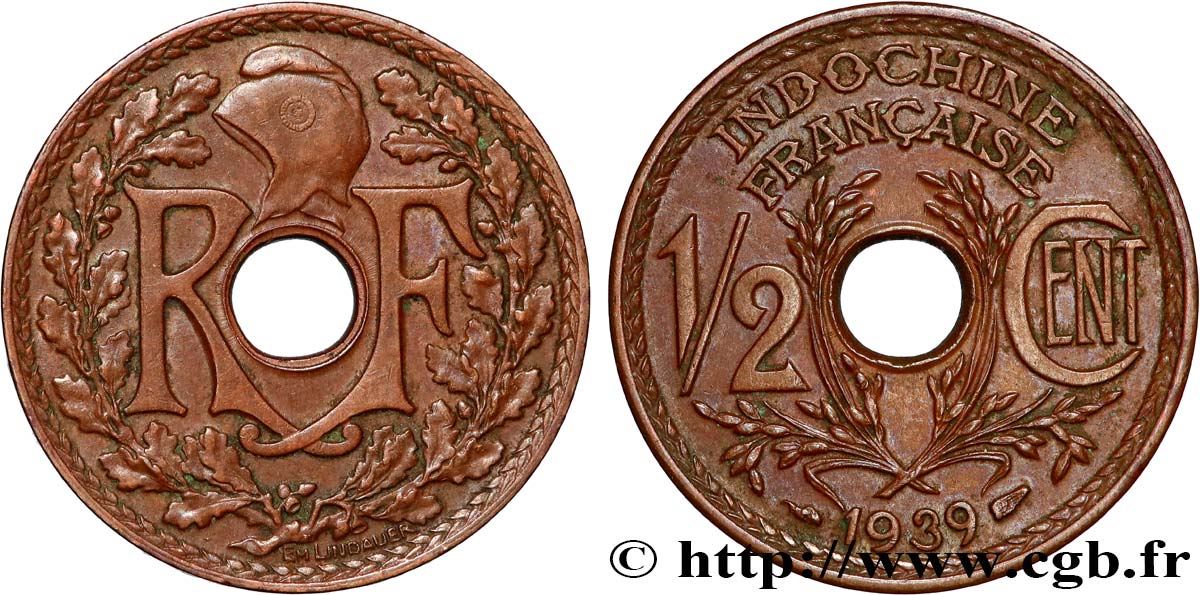 INDOCHINE FRANÇAISE 1/2 Centième 1939 Paris TTB+ 