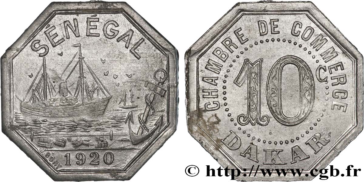 FRENCH AFRICA - SENEGAL 10 Centimes Chambre de Commerce de Dakar 1920 Dakar AU 