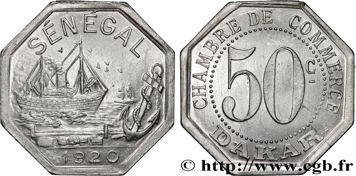 FRENCH AFRICA - SENEGAL 50 Centimes Chambre de Commerce de Dakar 1920 DAKAR AU 