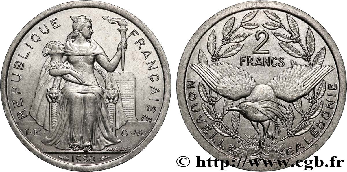 NEUKALEDONIEN 2 Francs I.E.O.M. 1990 Paris VZ 