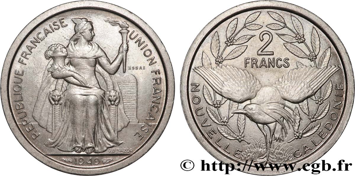 NOUVELLE CALÉDONIE Essai de 2 Francs 1949 Paris SPL 