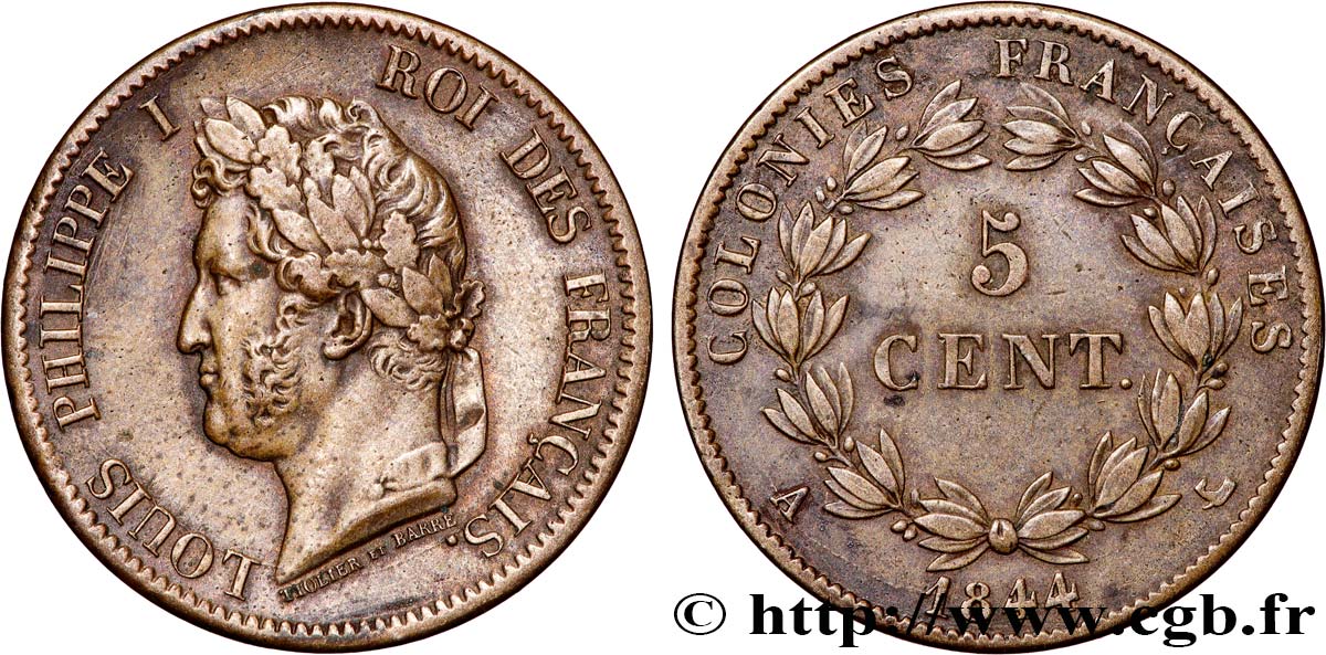 COLONIES FRANÇAISES - Louis-Philippe, pour les Îles Marquises 5 Centimes Louis Philippe Ier 1844 Paris - A TTB 