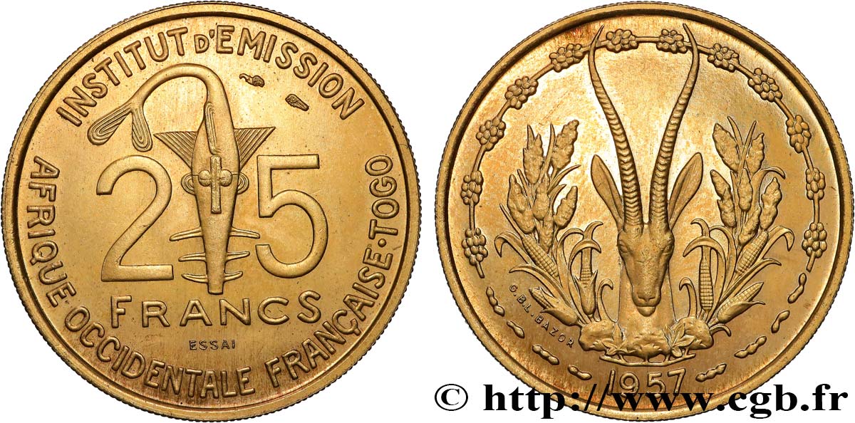 FRENCH WEST AFRICA - TOGO Essai de 25 Francs 1957 Paris MS 