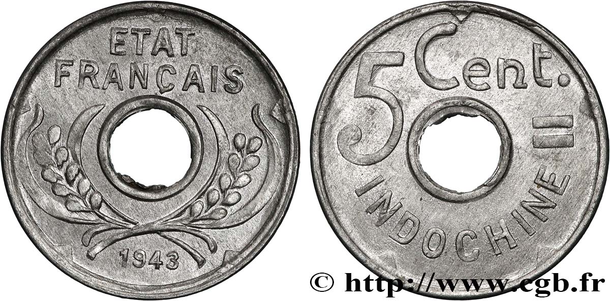 FRENCH INDOCHINA 5 Centièmes 1943 Hanoï MS 