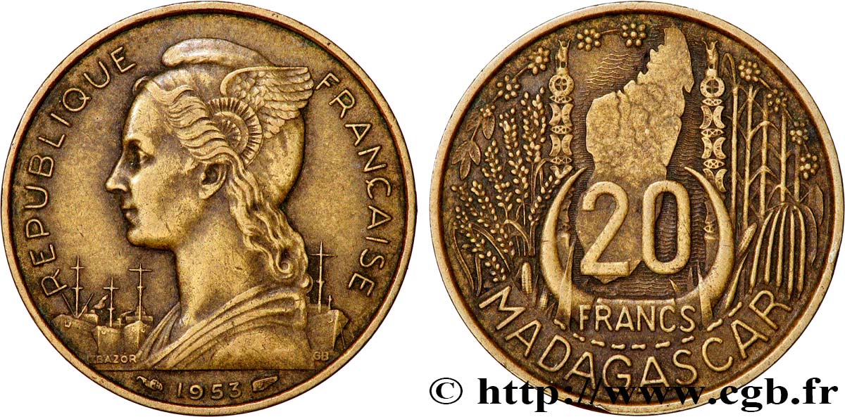 MADAGASCAR - Union française 20 Francs 1953 Paris TTB 