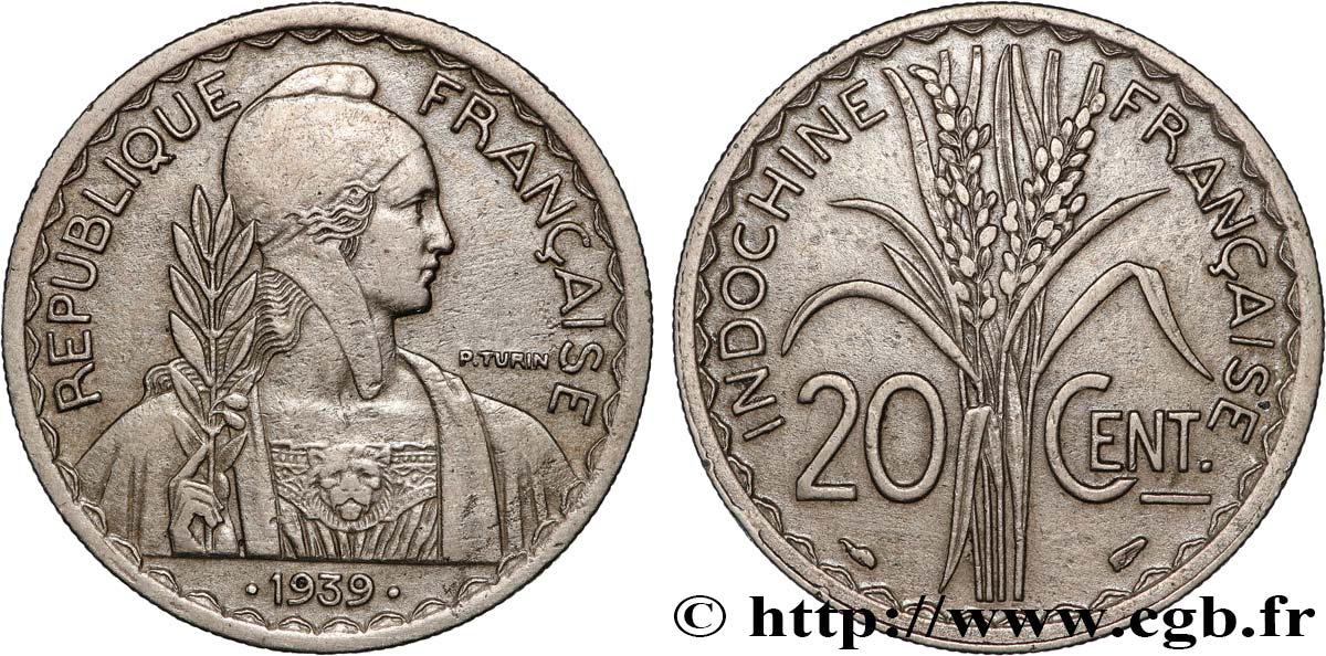 INDOCHINE FRANÇAISE 20 Centièmes 1939 Paris TTB 
