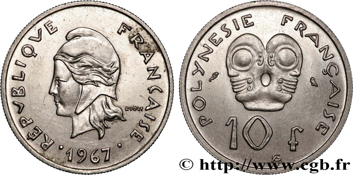 FRANZÖSISCHE-POLYNESIEN 10 Francs Marianne 1967 Paris VZ 