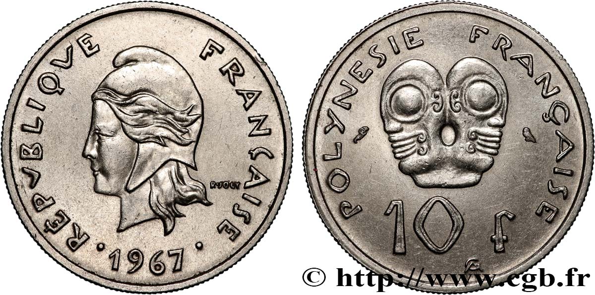 FRANZÖSISCHE-POLYNESIEN 10 Francs Marianne 1967 Paris VZ 