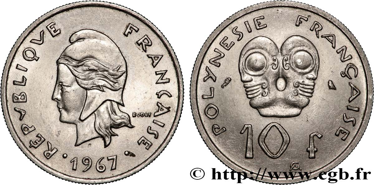 FRANZÖSISCHE-POLYNESIEN 10 Francs Marianne 1967 Paris VZ 