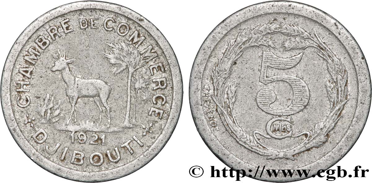 DJIBUTI 5 Centimes Chambre de Commerce de Djibouti 1921 Paris MB 