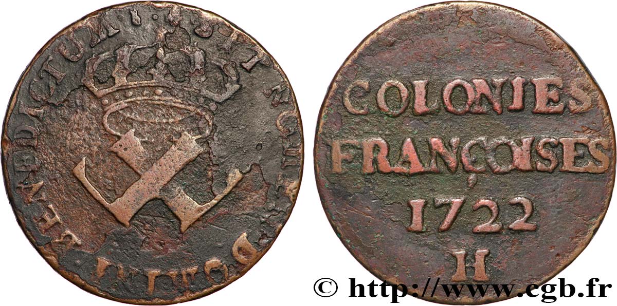 AMÉRIQUE - Louisiane, Acadie, Canada 9 Deniers des Colonies Françoises 1722 La Rochelle TB+ 