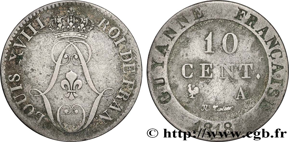 FRENCH GUIANA 10 Centimes 1818 Paris - A VF 