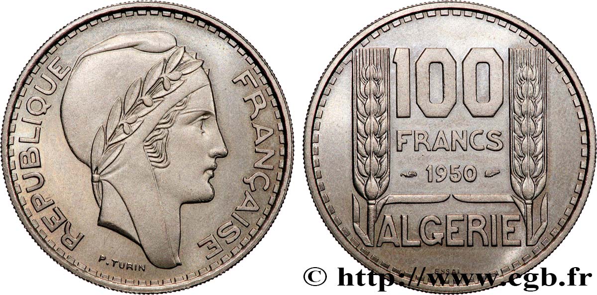 ALGERIEN Essai 100 Francs Turin   1950  fST 