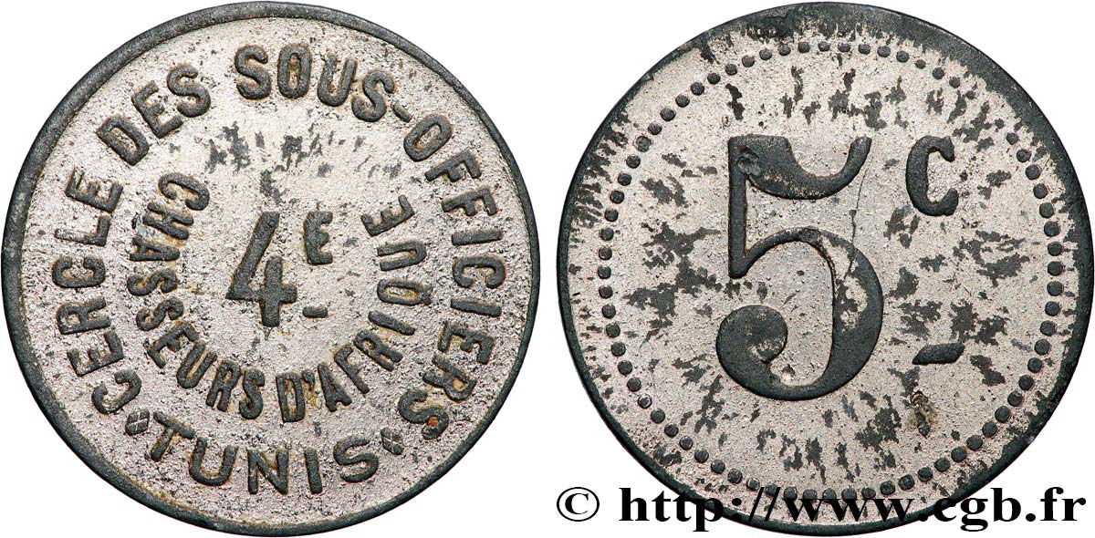 TUNESIEN - Französische Protektorate  5 Centimes - Cercle des sous-officiers n.d.  SS 