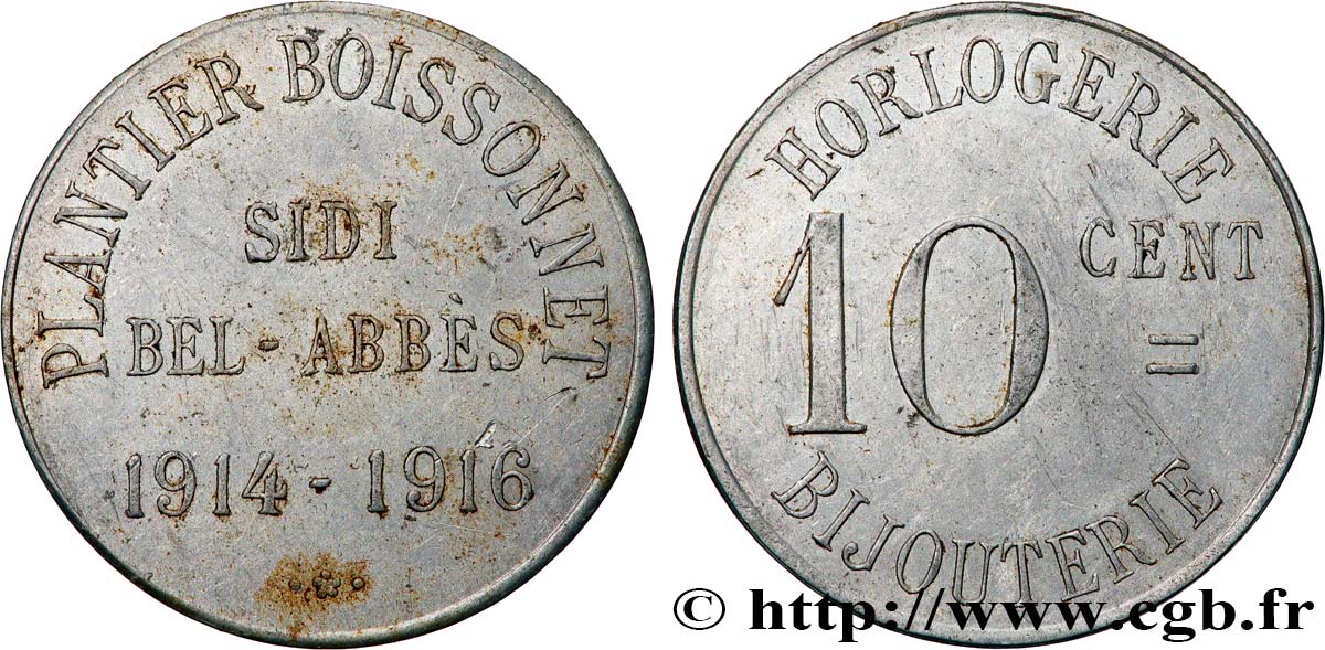 ALGERIEN 10 Centimes Horlogerie Plantier Boissonnet 1916 Sidi-Bel-Abbès SS 
