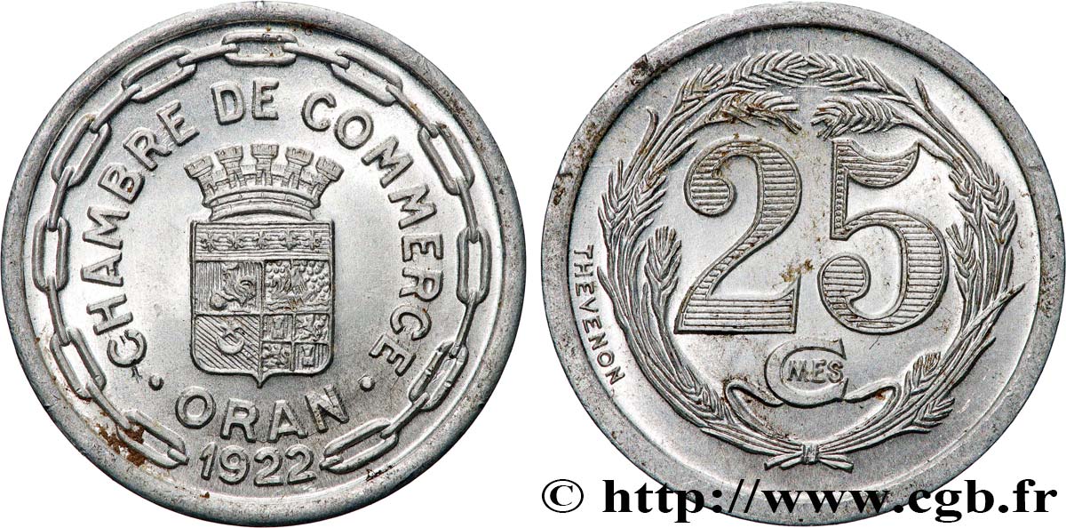 ARGELIA 25 Centimes Chambre de commerce d’Oran 1922 ORAN EBC 