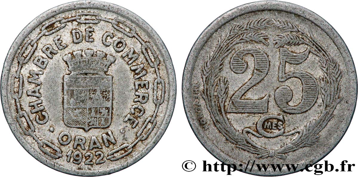 ALGERIA 25 Centimes Chambre de commerce d’Oran 1922 ORAN VF 