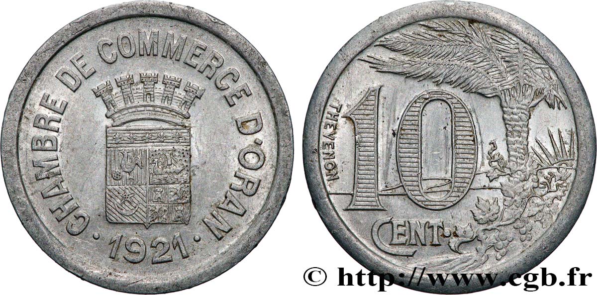 ALGÉRIE 10 Centimes Chambre de commerce d’Oran 1921 ORAN TTB 