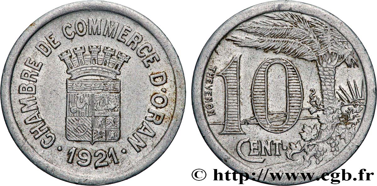 ALGÉRIE 10 Centimes Chambre de commerce d’Oran 1921 ORAN TTB 