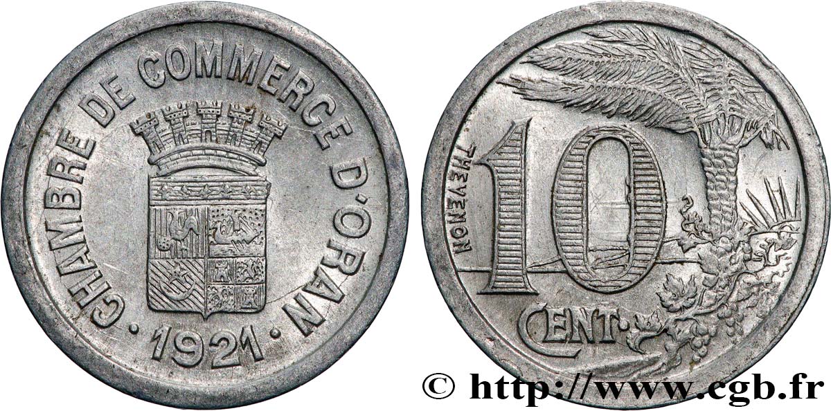 ALGERIA 10 Centimes Chambre de commerce d’Oran 1921 ORAN XF 