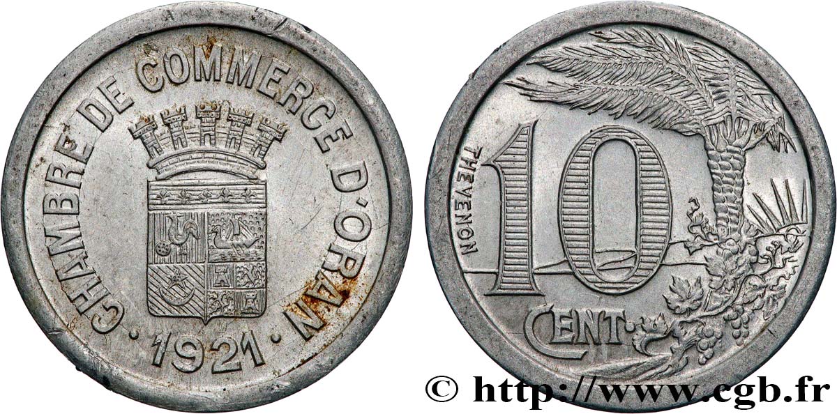 ALGERIA 10 Centimes Chambre de commerce d’Oran 1921 ORAN XF 