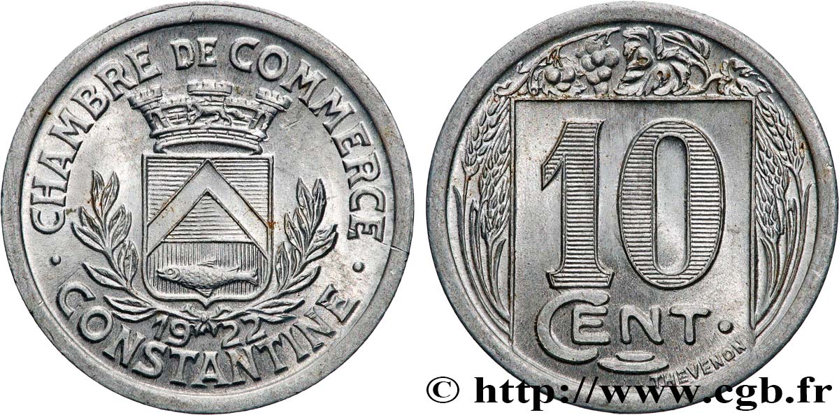 ALGERIA 10 Centimes Chambre de commerce de Constantine 1922 CONSTANTINE SPL 