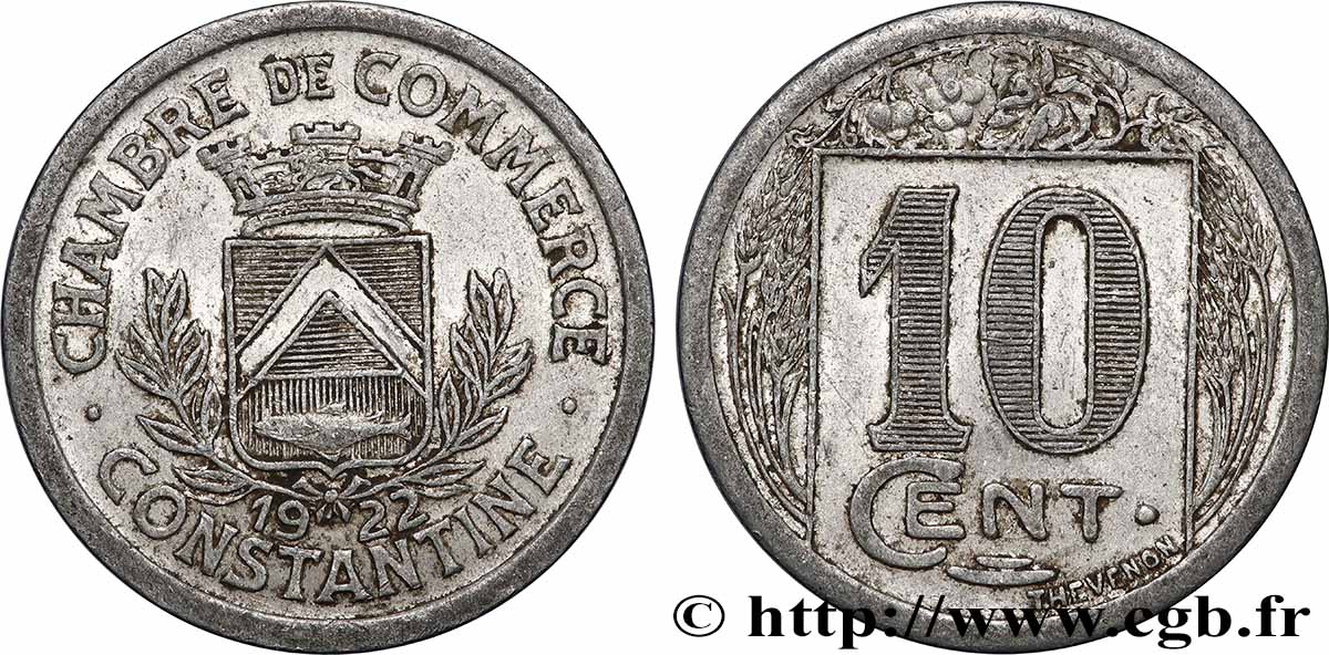 ALGERIA 10 Centimes Chambre de commerce de Constantine 1922 Constantine XF 