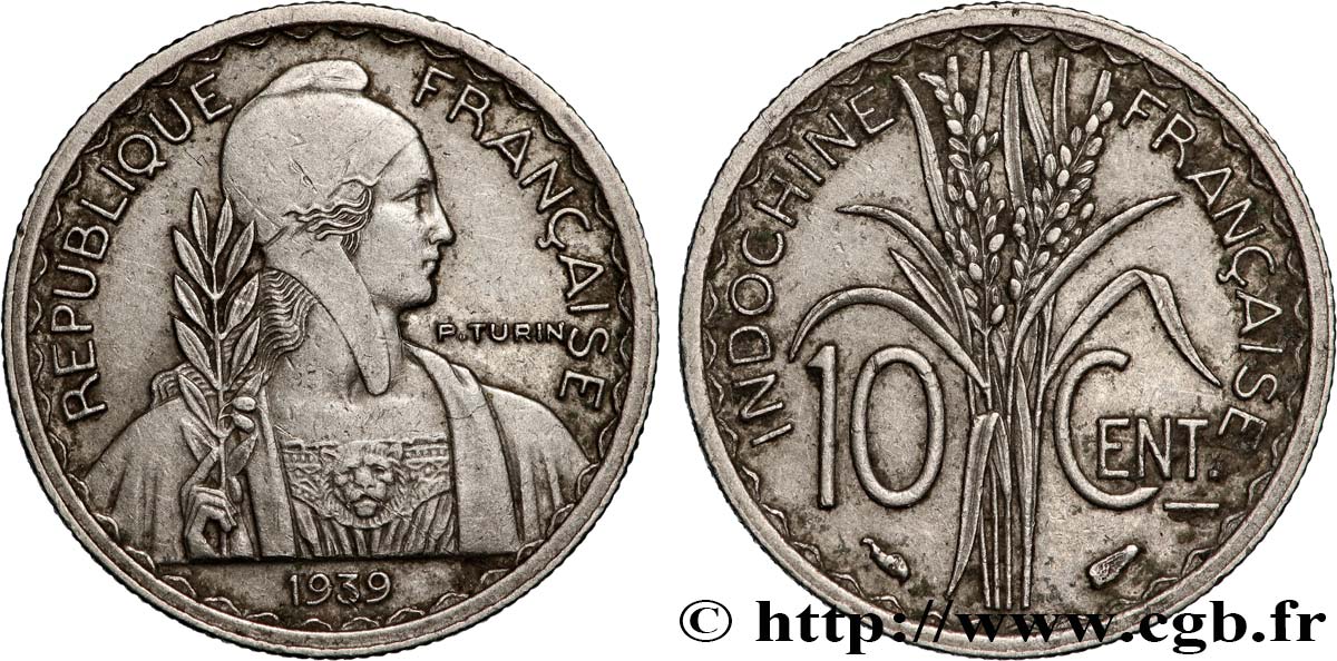 INDOCHINA 10 Centièmes 1939 Paris MBC+ 