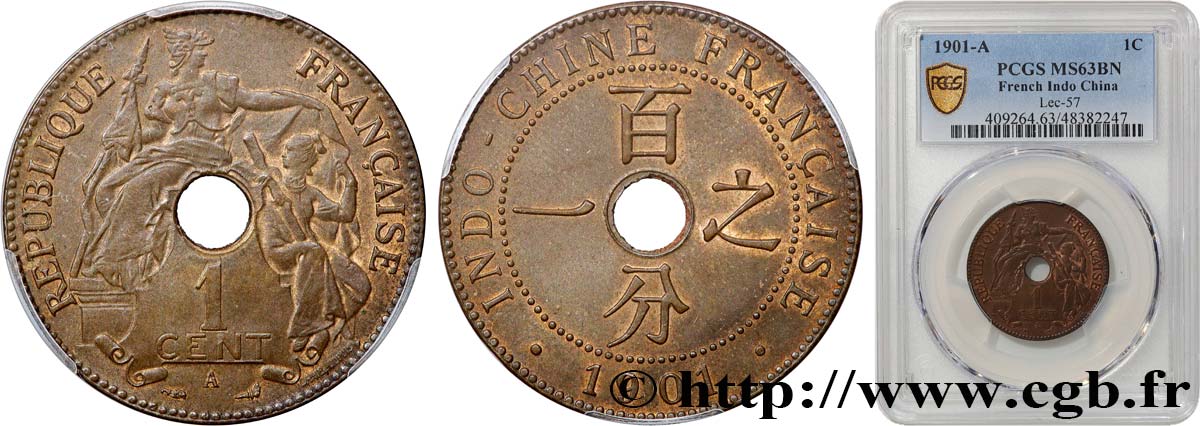 FRENCH INDOCHINA 1 Centième 1901 Paris MS63 PCGS