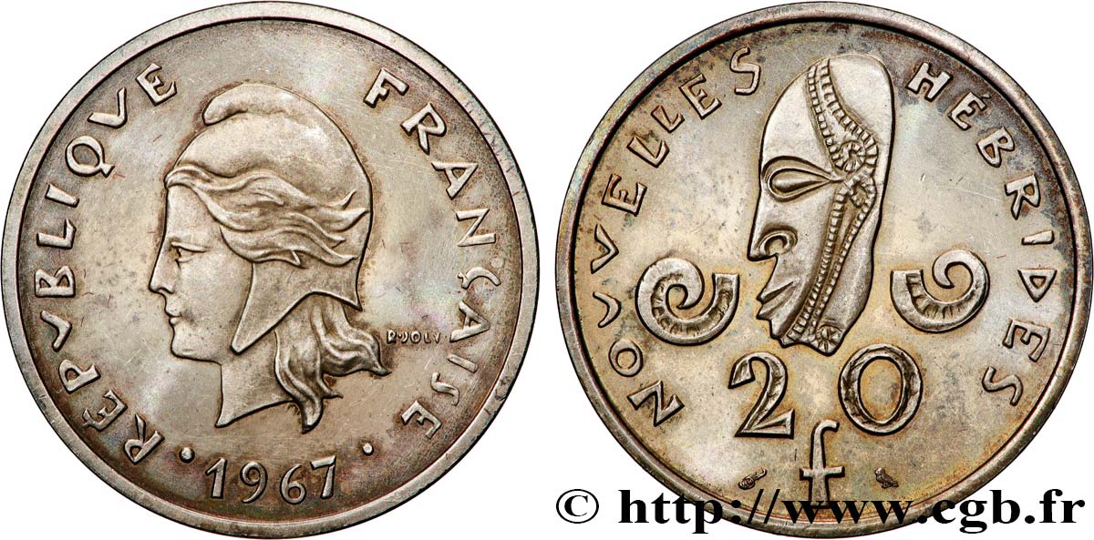 NEUE HEBRIDEN (VANUATU ab 1980) Essai-Piéfort de 20 Francs 1967 Paris fST 