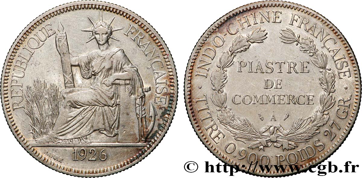 INDOCHINA 1 Piastre de Commerce 1926 Paris MBC+ 