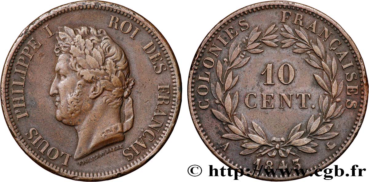 COLONIE FRANCESI - Luigi Filippo, per Isole Marchesi 10 Centimes 1843 Paris BB 