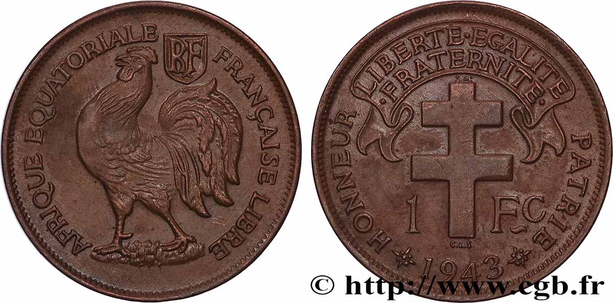 FRANZÖSISCHE EQUATORIAL AFRICA - Freie Französische Streitkräfte 1 Franc 1943 Prétoria VZ 