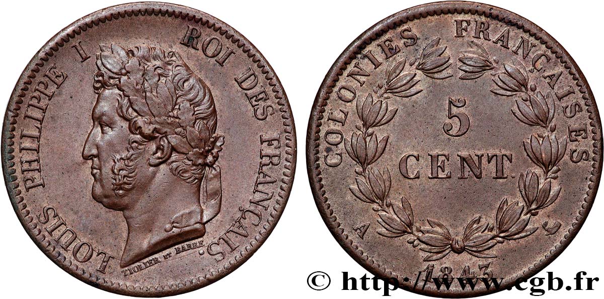 FRENCH COLONIES - Louis-Philippe, for Marquesas Islands 5 Centimes Louis Philippe Ier 1843 Paris - A AU 