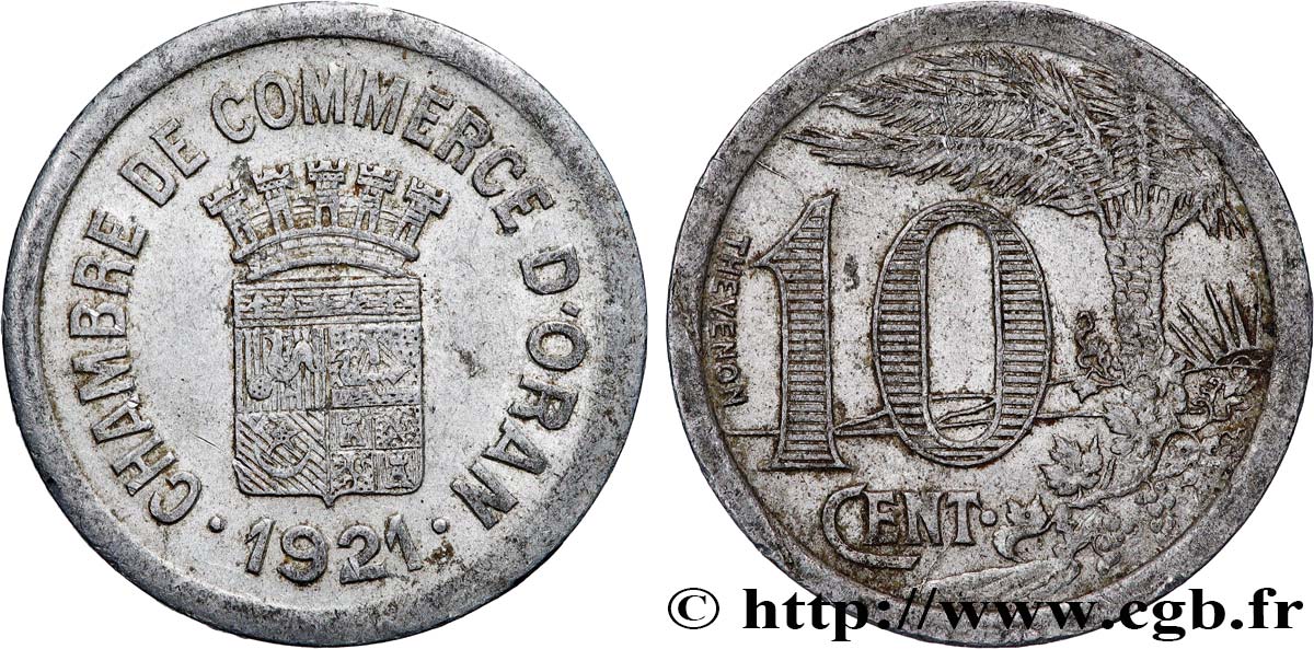 ALGERIA 10 Centimes Chambre de commerce d’Oran 1921 ORAN XF 