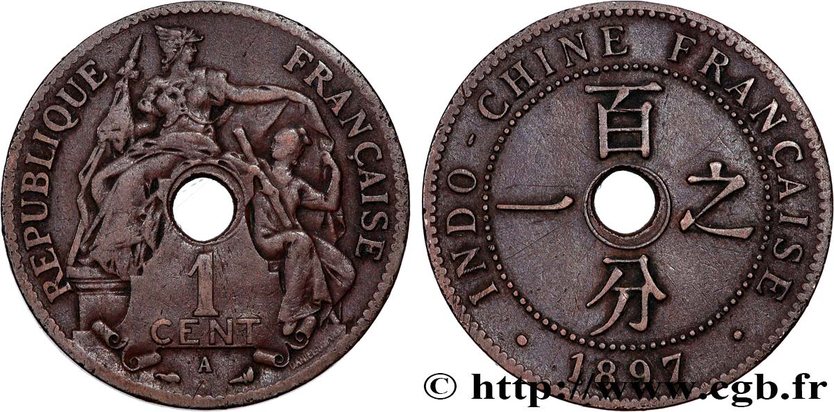 FRENCH INDOCHINA 1 Centième 1897 Paris XF 