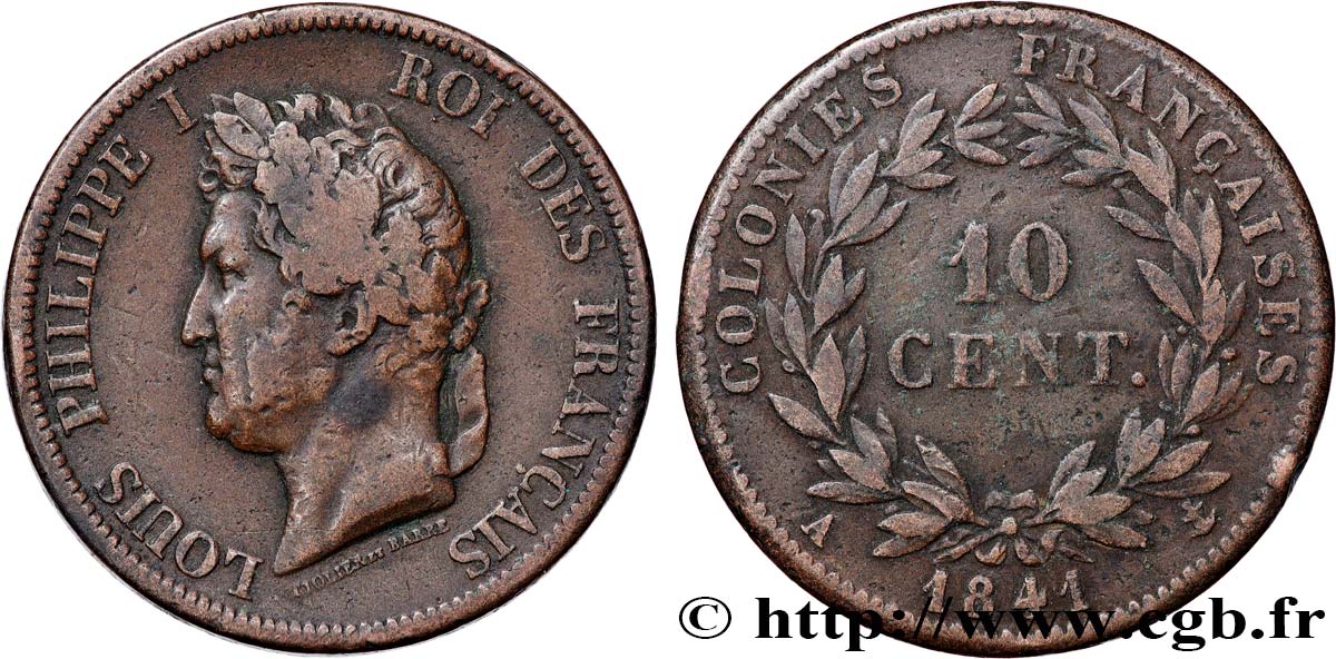 FRENCH COLONIES - Louis-Philippe for Guadeloupe 10 Centimes 1841 Paris XF 