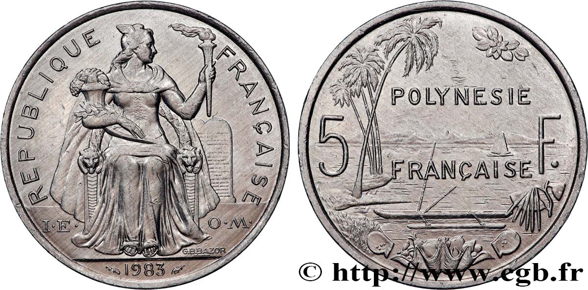 FRANZÖSISCHE-POLYNESIEN 5 Francs I.E.O.M.  1983 Paris VZ 