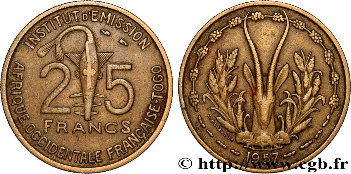 AFRIQUE OCCIDENTALE FRANÇAISE - TOGO 25 Francs 1957 Paris TTB 