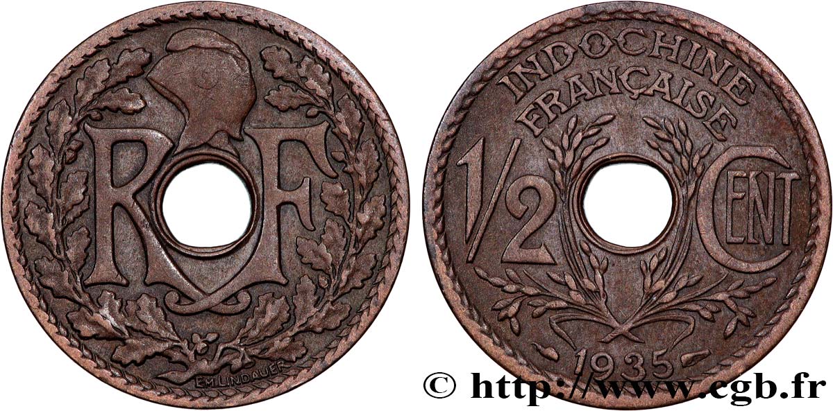 INDOCHINE FRANÇAISE 1/2 Centième 1935 Paris TTB 