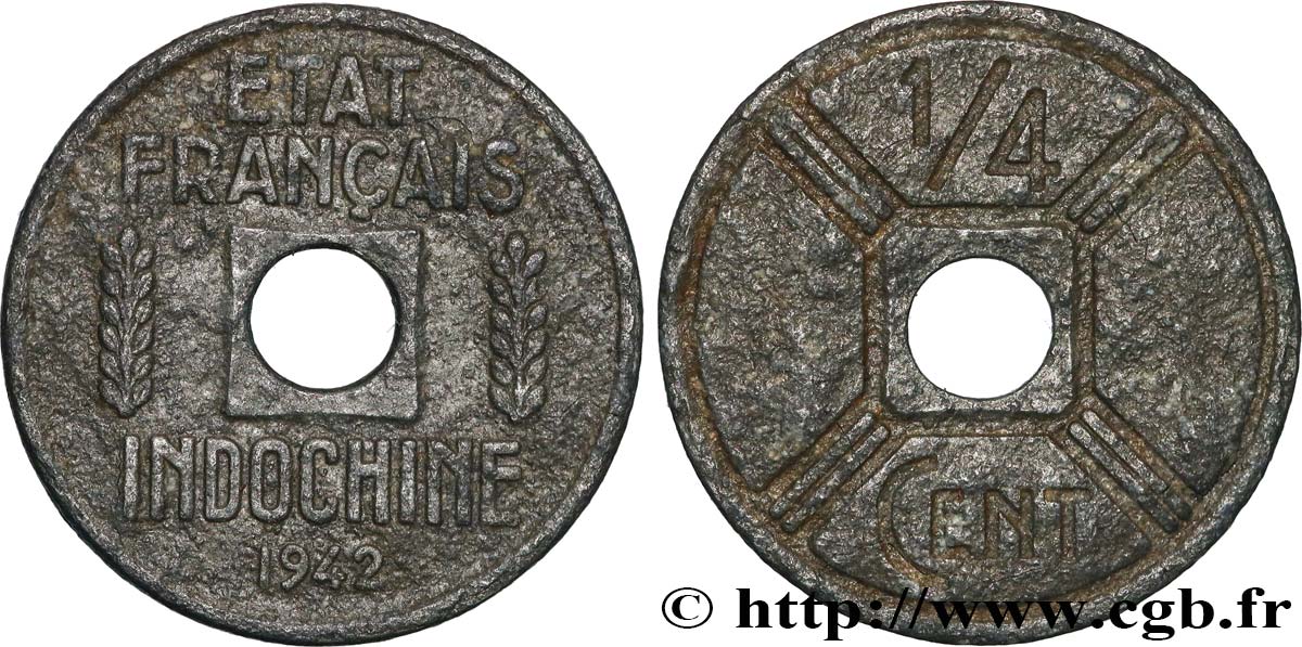 INDOCHINE FRANÇAISE 1/4 Cent 1942 Osaka TB+ 