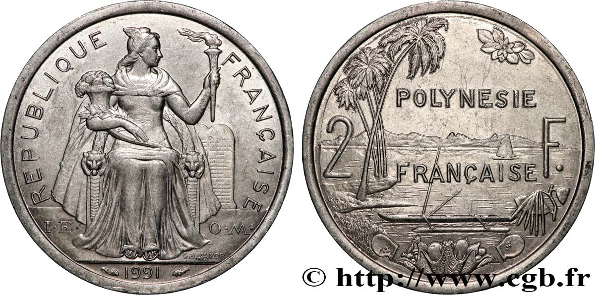 POLYNÉSIE FRANÇAISE 2 Francs I.E.O.M. 1991 Paris SUP 