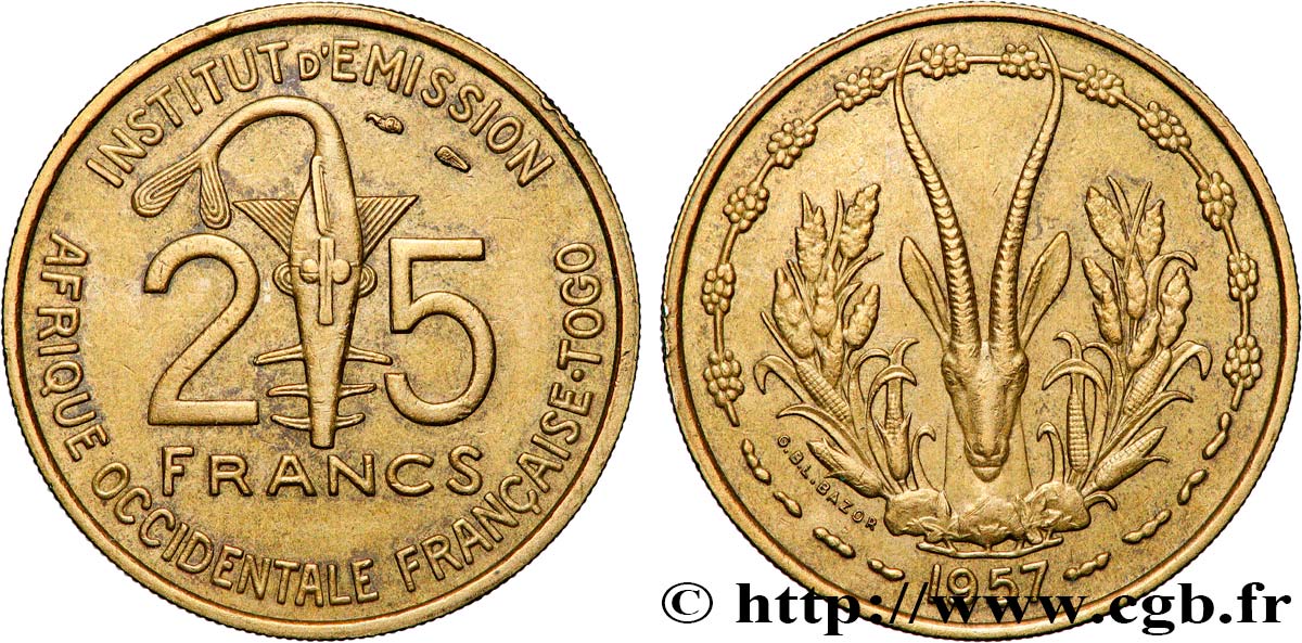 FRANZÖSISCHE WESTAFRIKA - TOGO 25 Francs 1957 Paris SS 